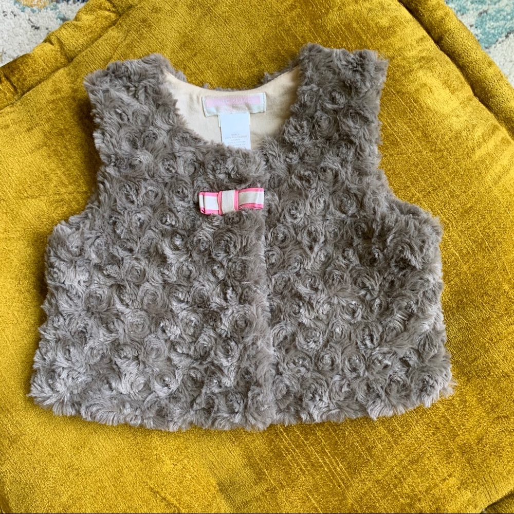 Janie and Jack Gray Faux Fur Vest with Pink Bow